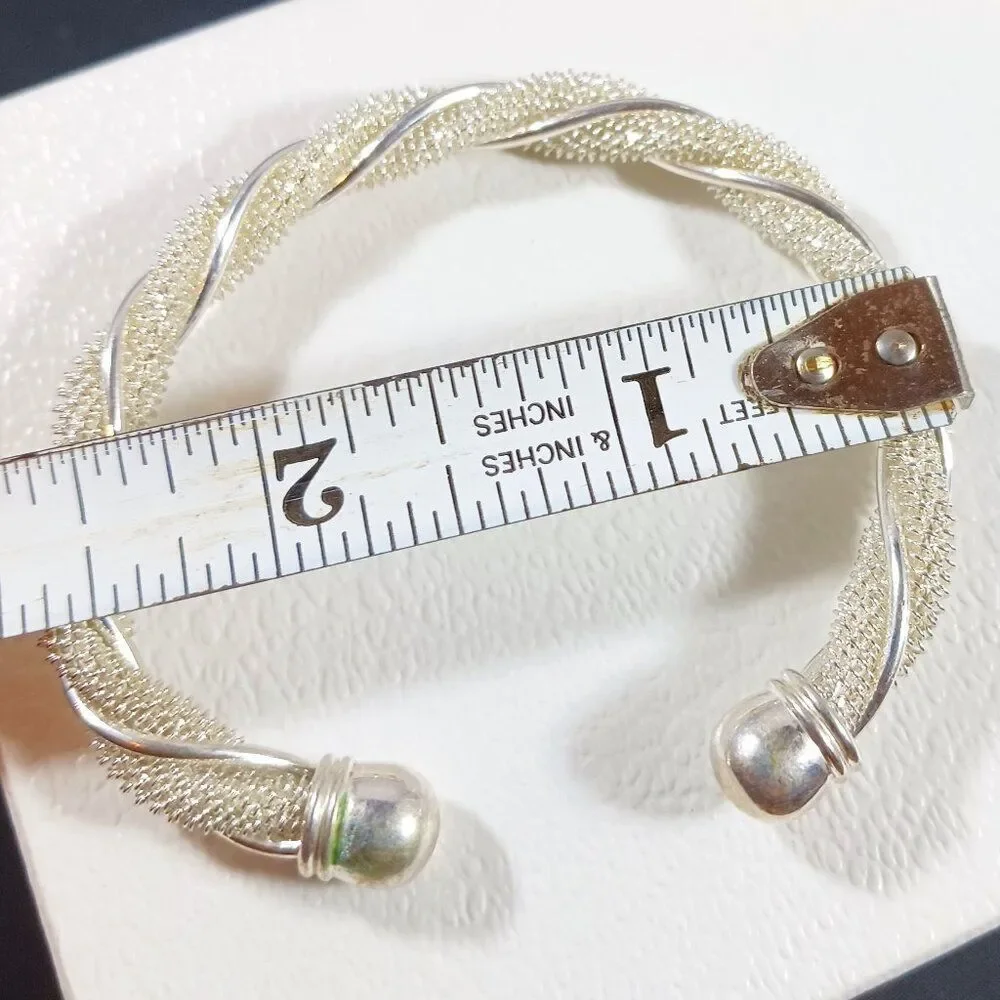Vintage Silver Tone Twisted Mesh and Wire Cuff Bracelet